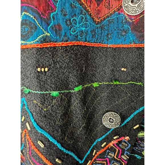 Chico's‎ Blazer Black Embroidered Art to Wear Artsy Art Teach Button Up Size XL - Picture 6 of 12